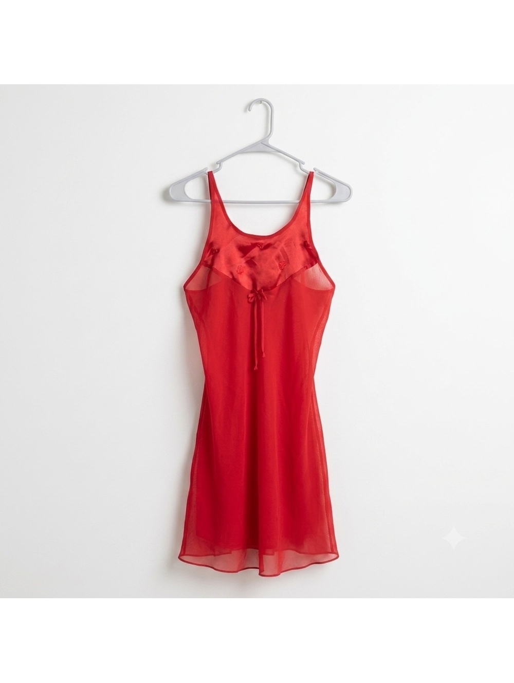 Vintage Red Sheer mesh chiffon heart satin boudoir romantic California small